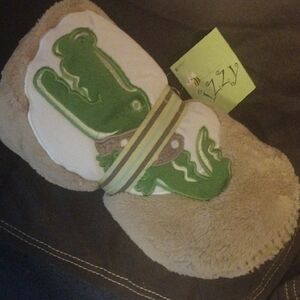 Green Alligator Baby Blanket With Pacifier Clip